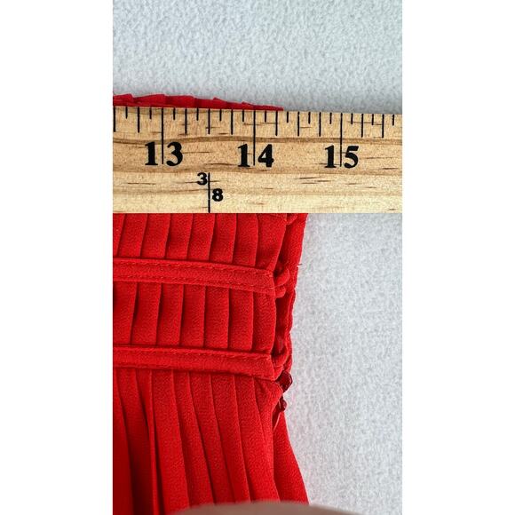 5/48 Release Pleat Red Mini Skirt Women’s SZ Med GUC Side Zip/Buttons Lined - Picture 8 of 11